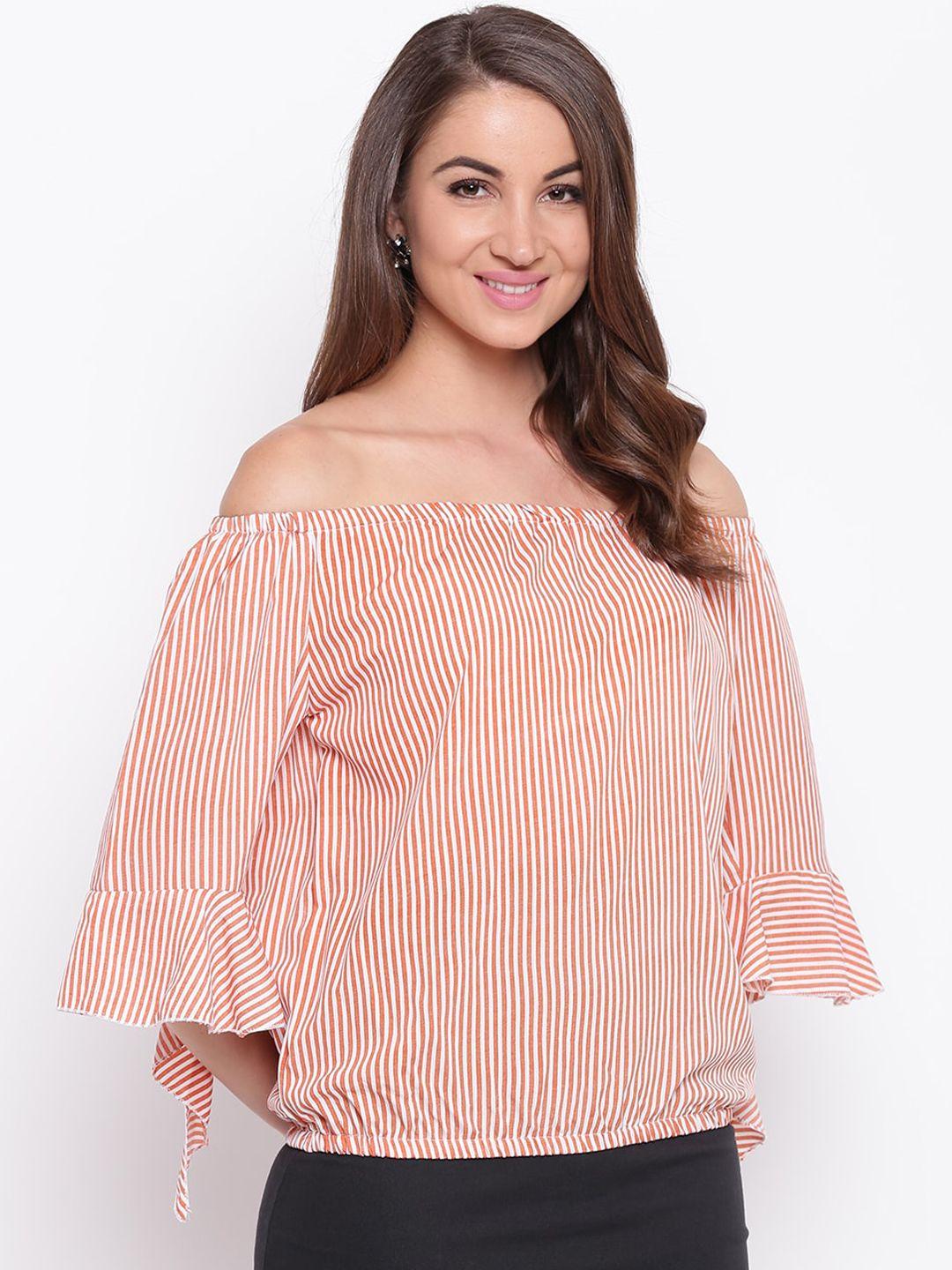 mayra striped off-shoulder crepe bardot top