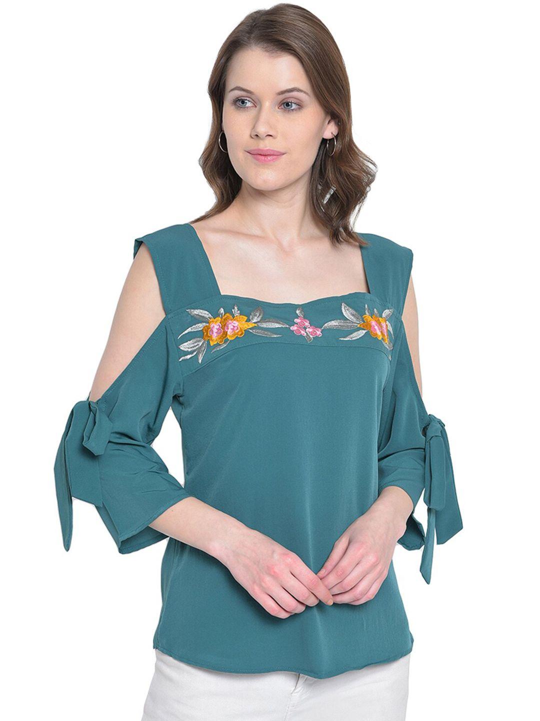 mayra turquoise blue embroidered top