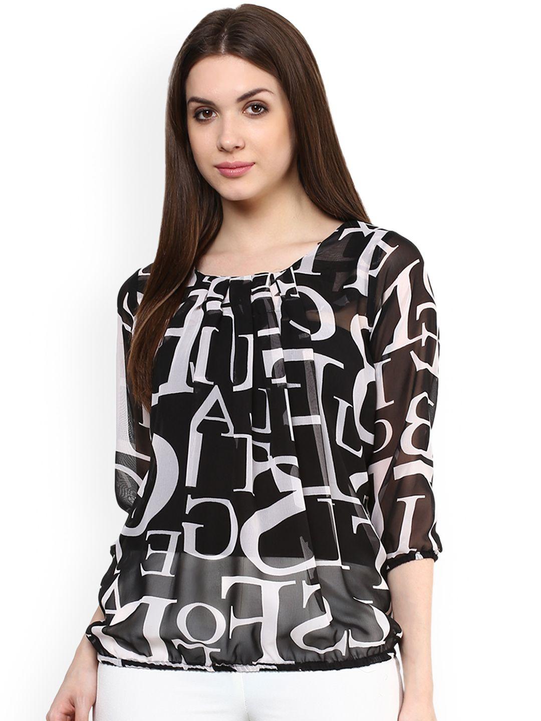 mayra women black printed blouson top