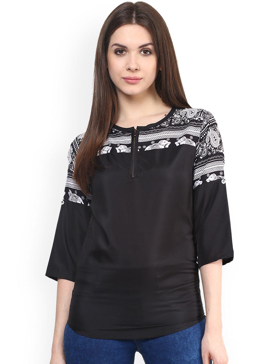 mayra women black printed top