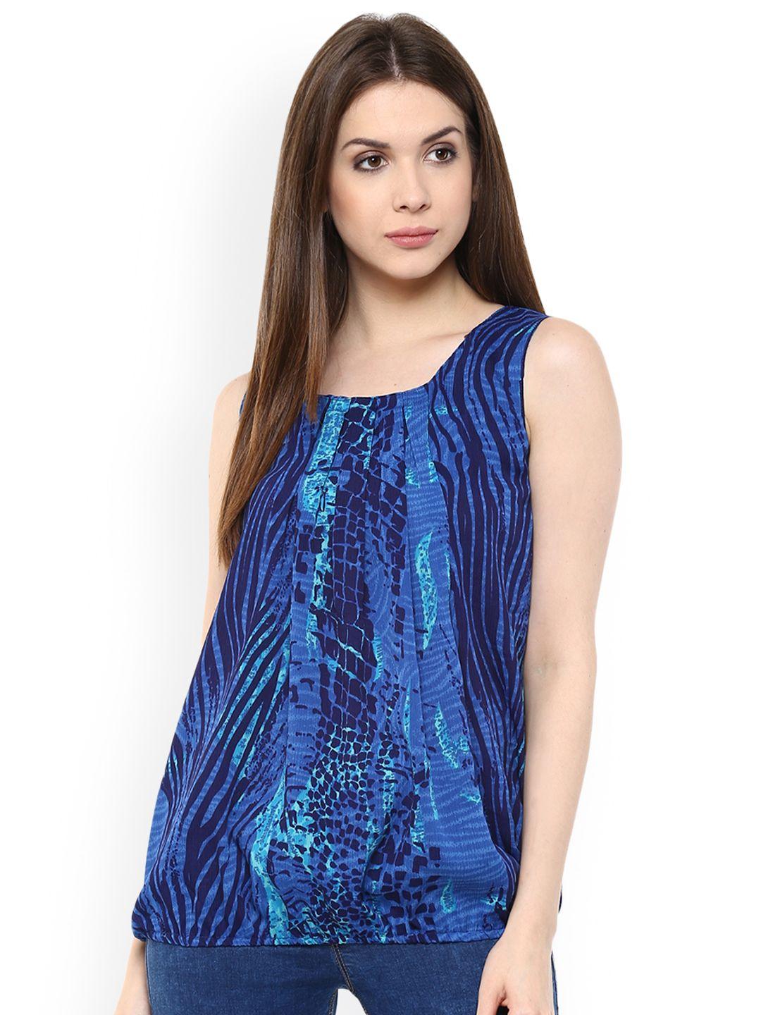 mayra women blue printed blouson top