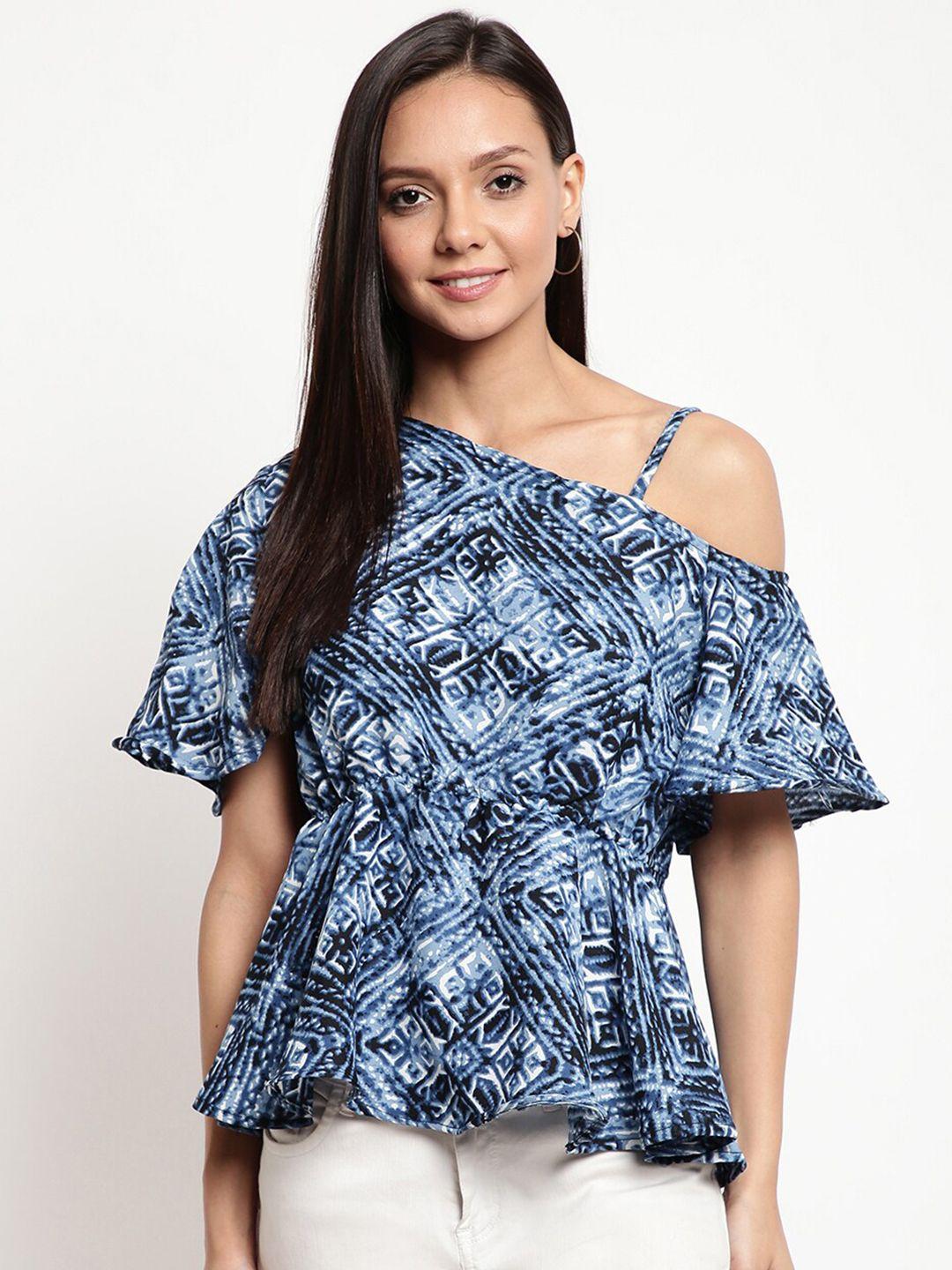 mayra women blue printed one shoulder top