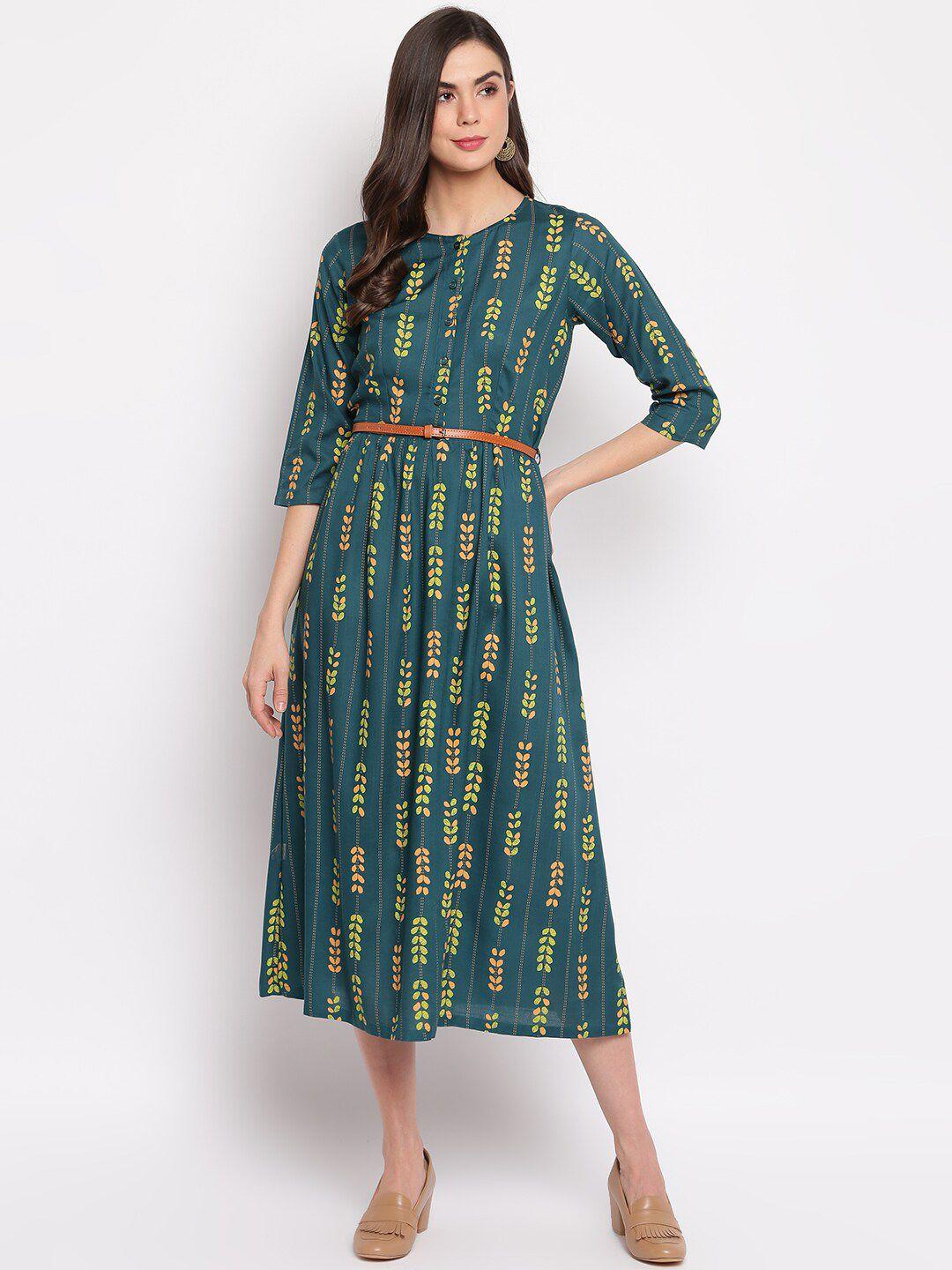 mayra women green ethnic motifs a-line midi dress