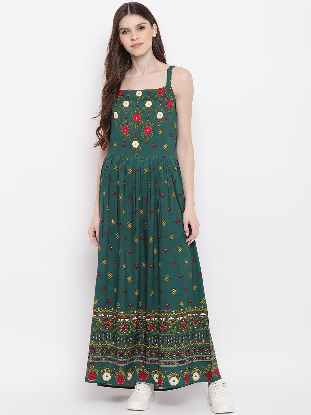 mayra women green printed maxi dress