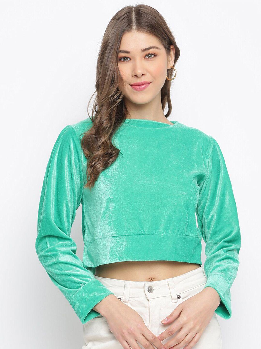 mayra women green velvet crop top