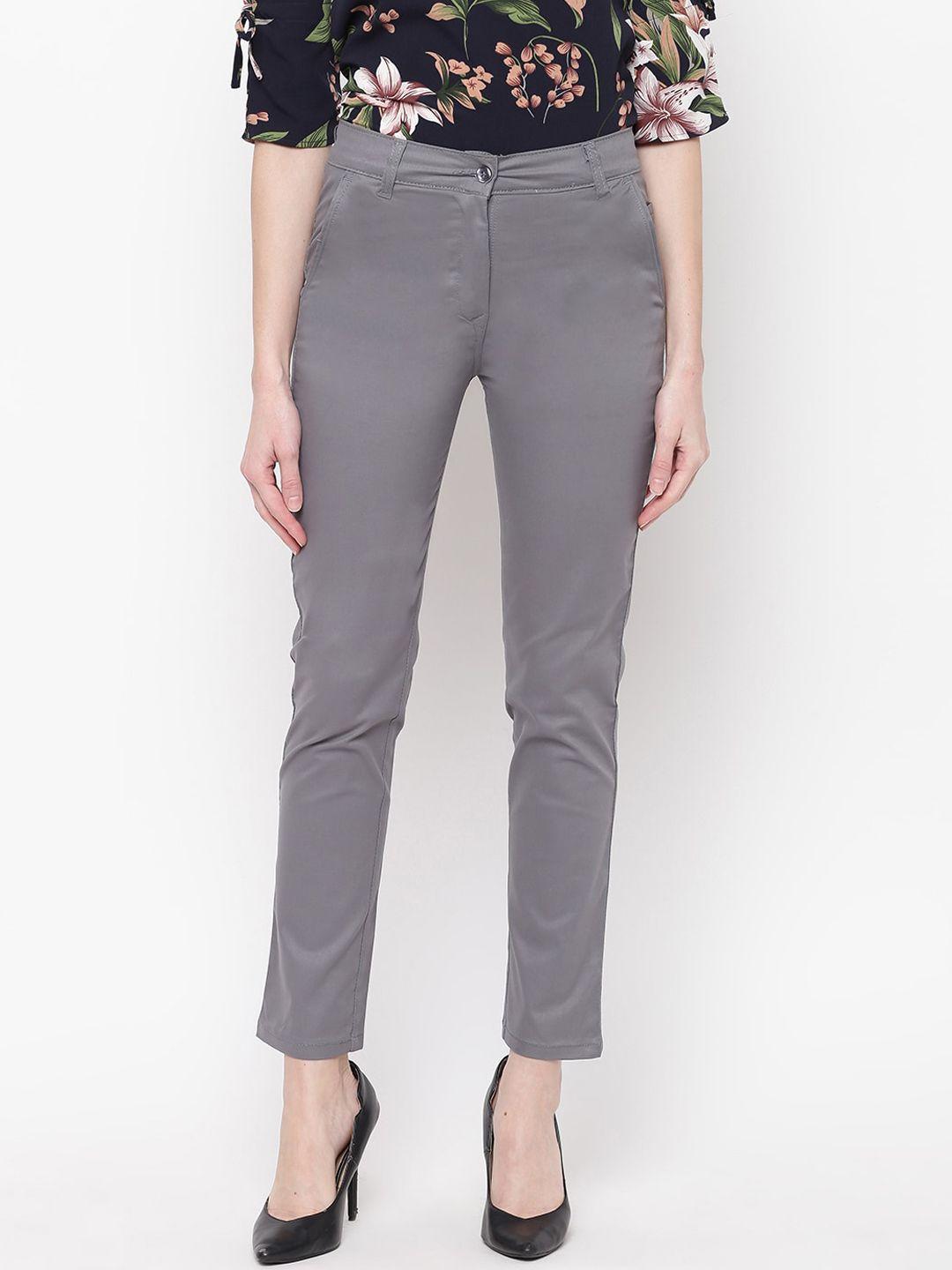 mayra women grey skinny fit solid regular trousers