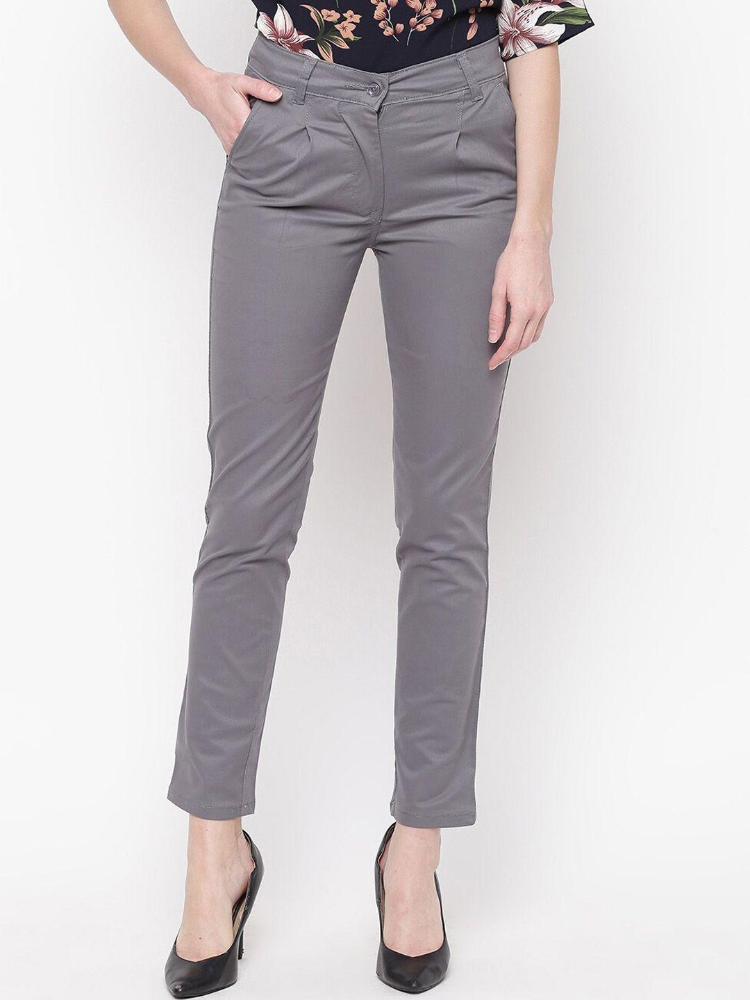 mayra women grey skinny fit solid regular trousers