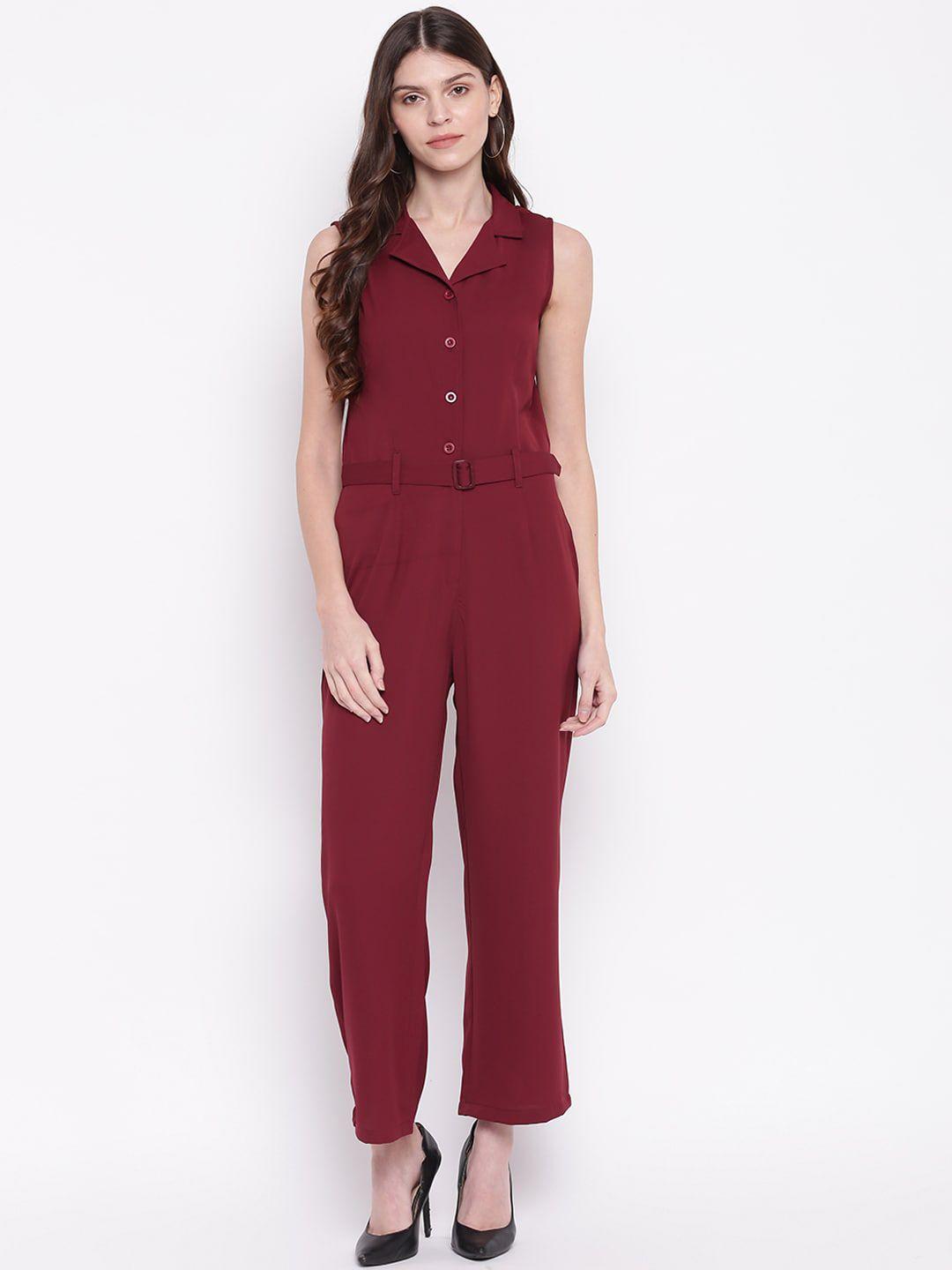 mayra women maroon solid basic jumpsuit