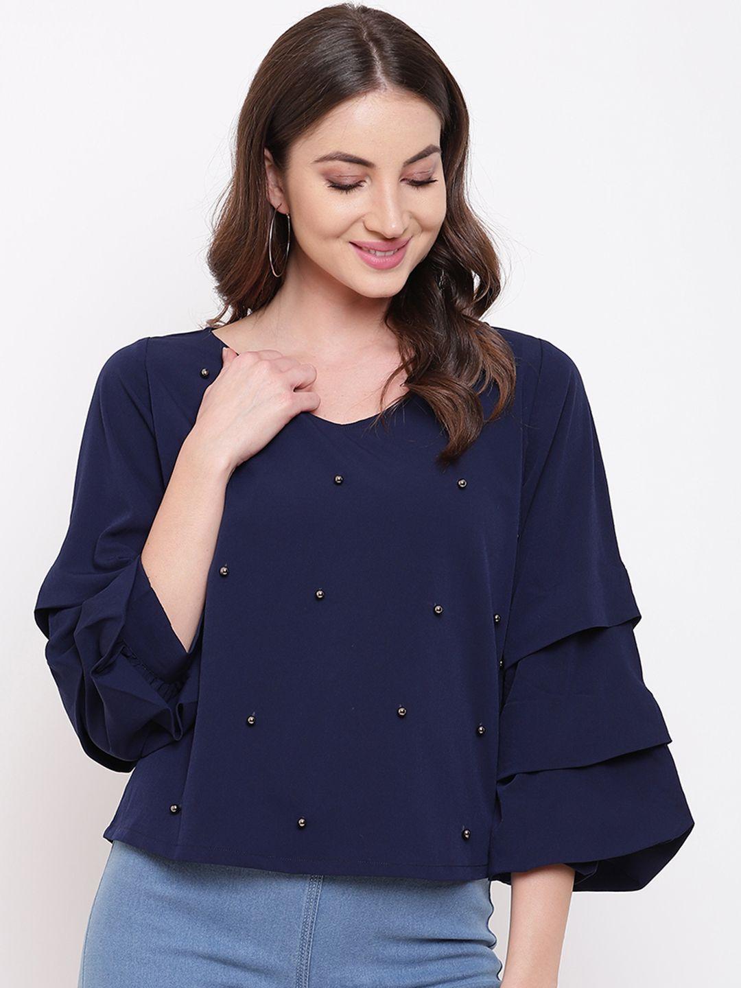 mayra women navy blue embellished a-line top