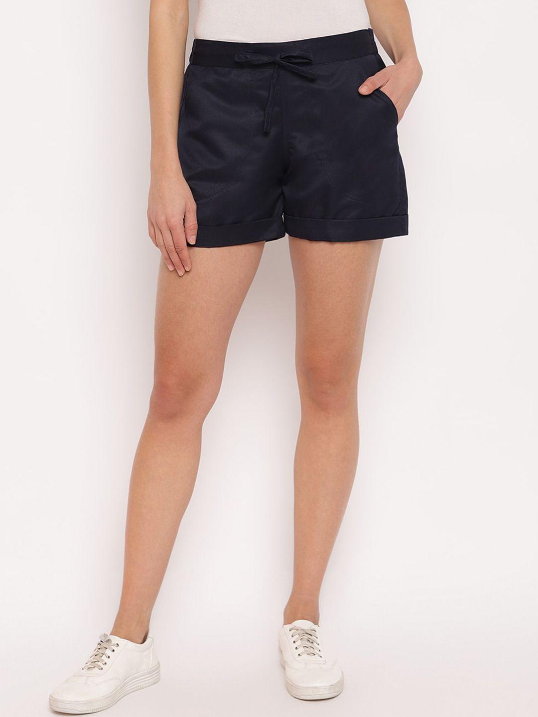 mayra women navy blue solid regular fit regular shorts