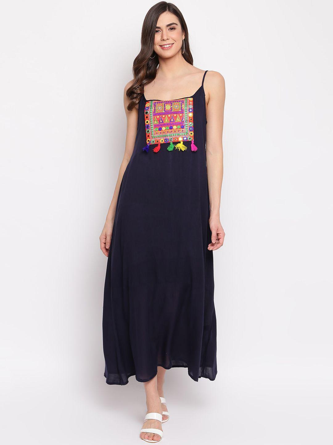 mayra women navy blue tribal maxi dress