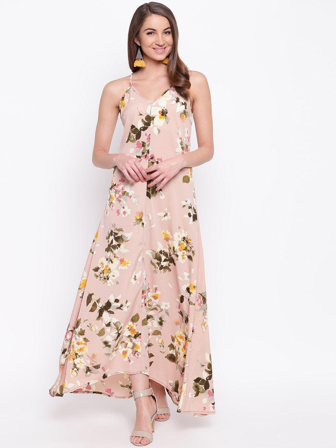 mayra women nude-coloured floral printed maxi dress