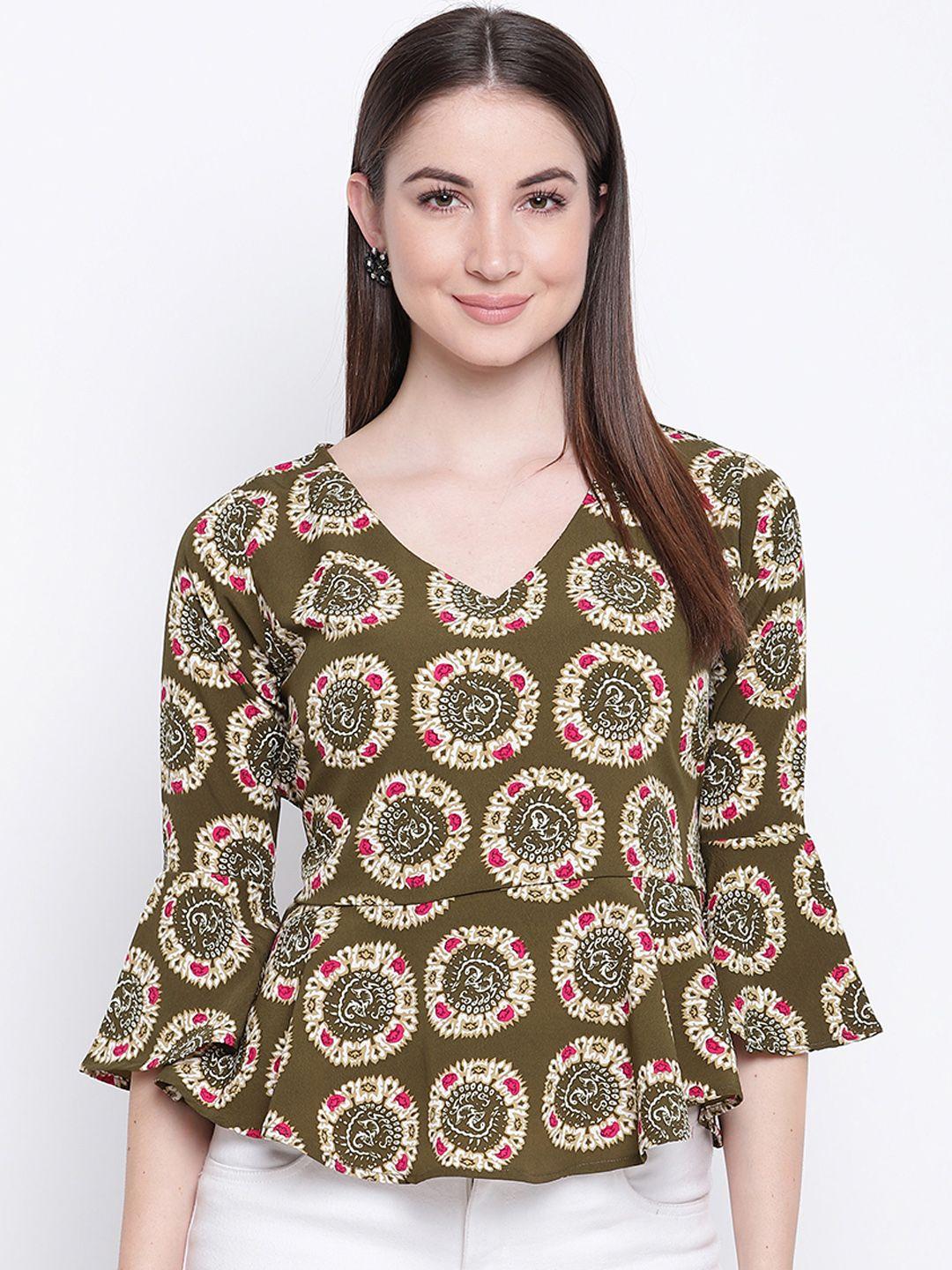 mayra women olive green printed top