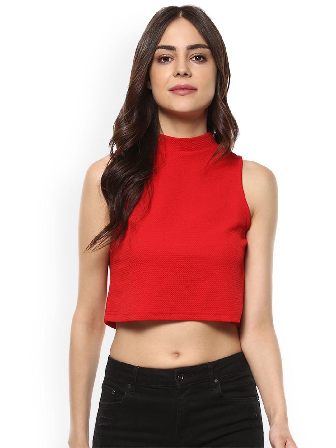 mayra women red self design cropped top