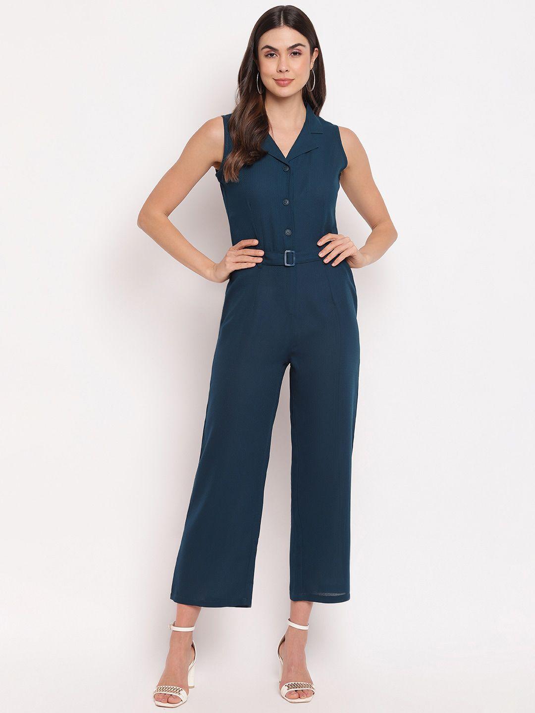 mayra women teal blue solid basic jumpsuit