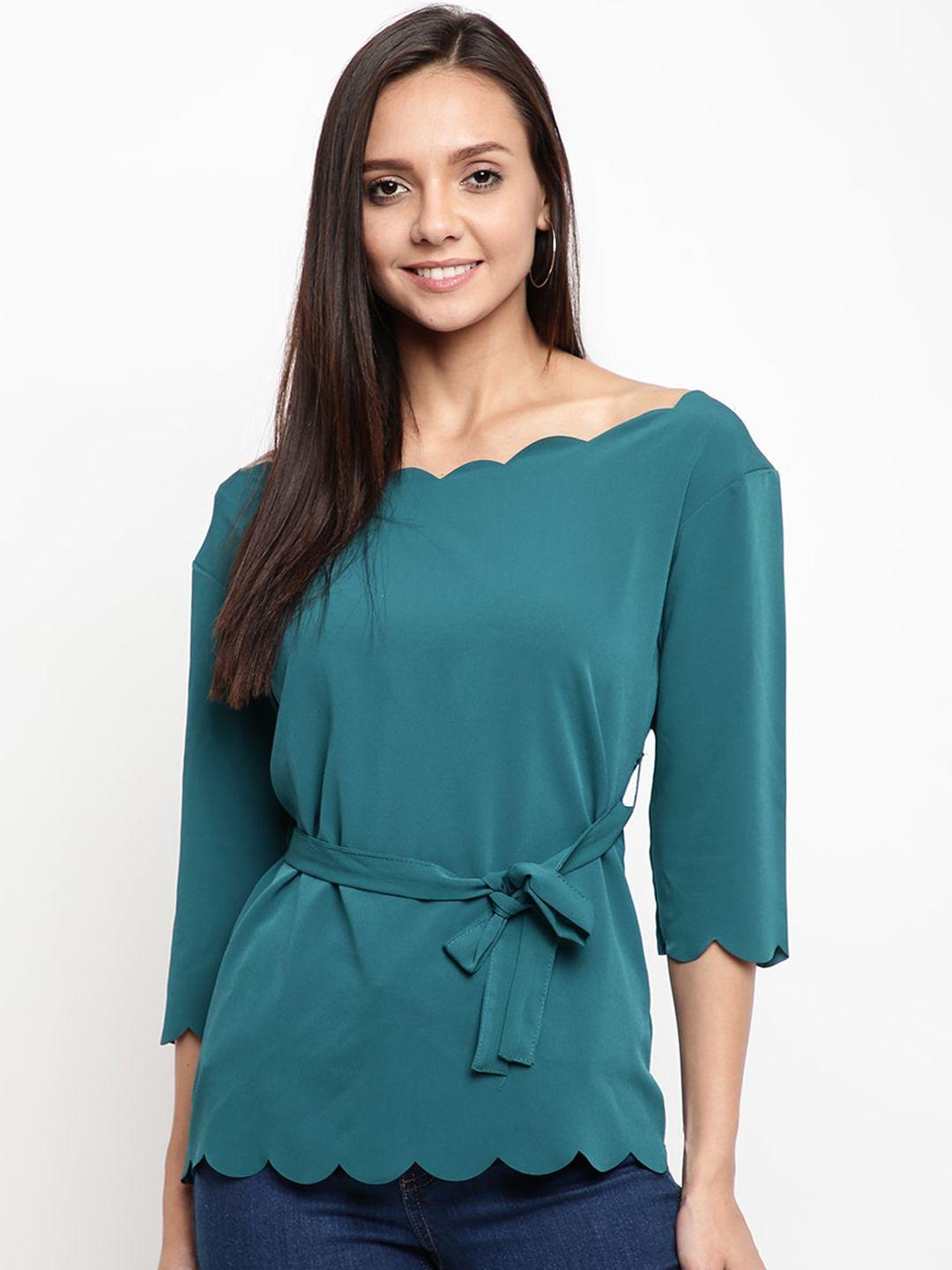 mayra women teal blue solid top