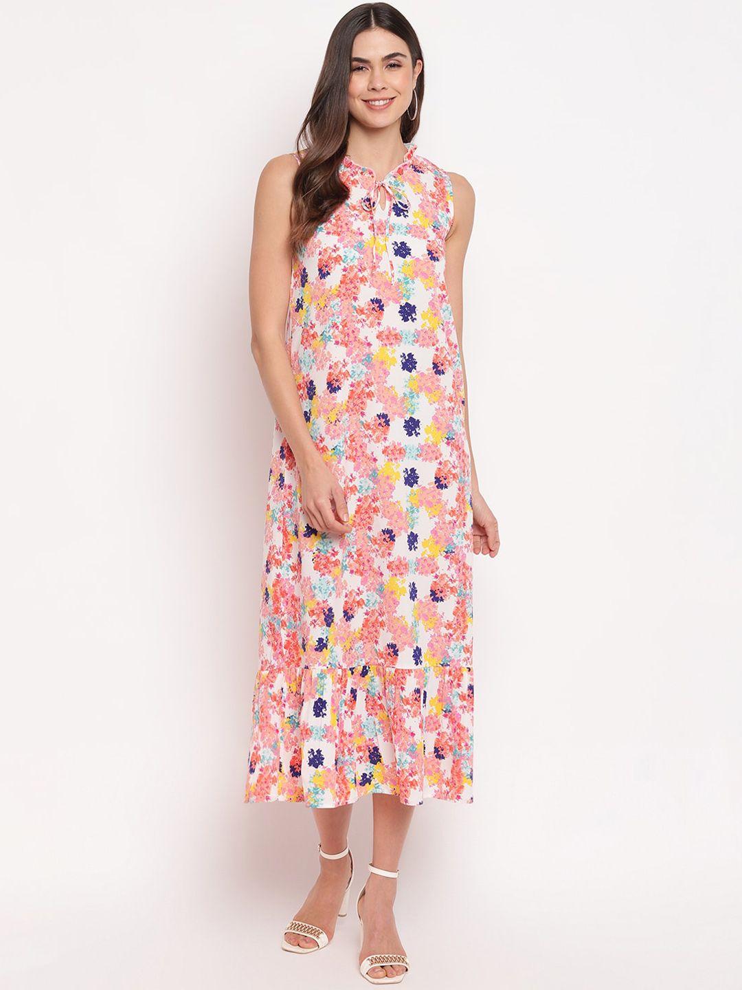 mayra women white & pink floral printed maxi dress