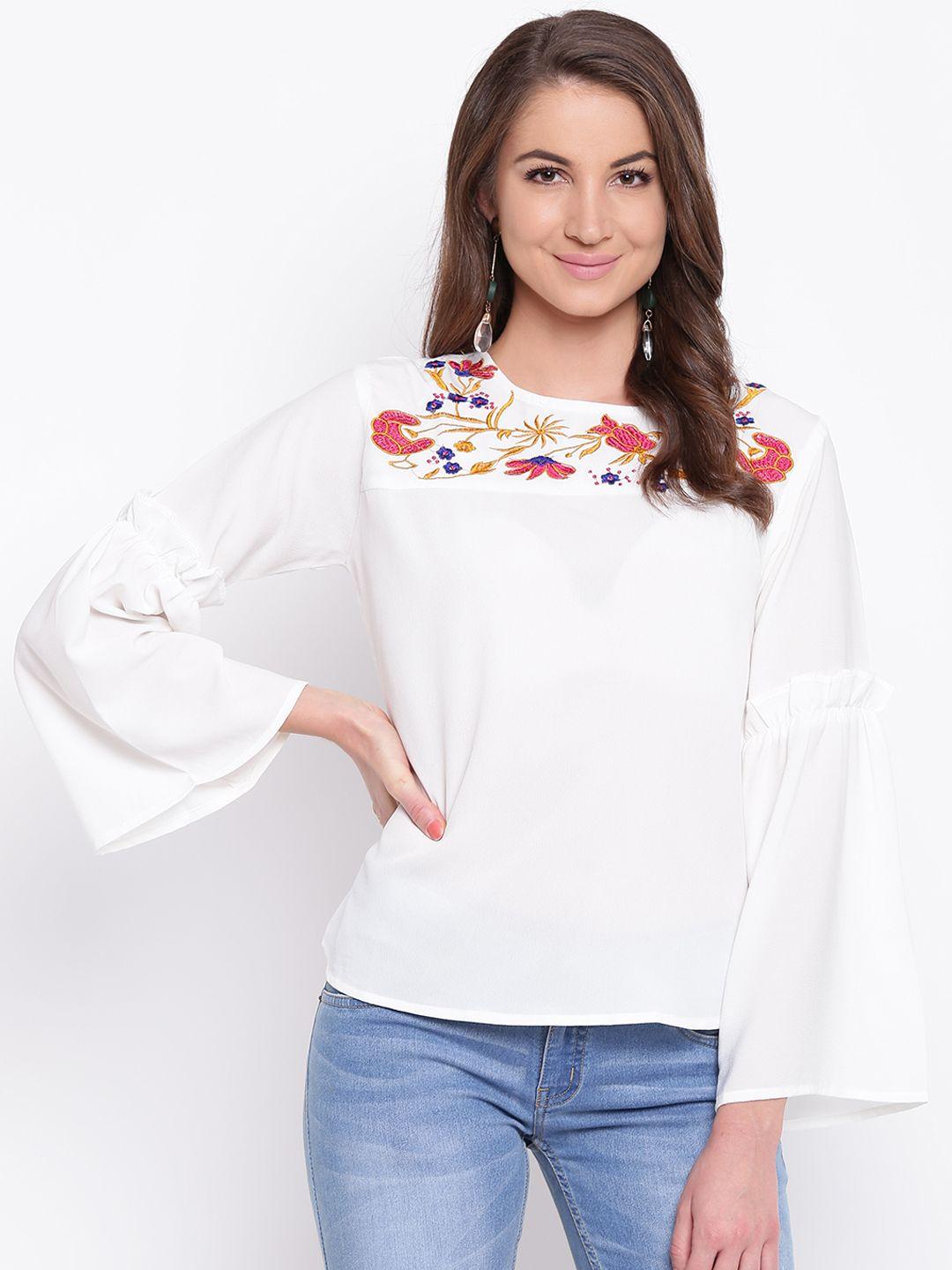 mayra women white self design a-line top