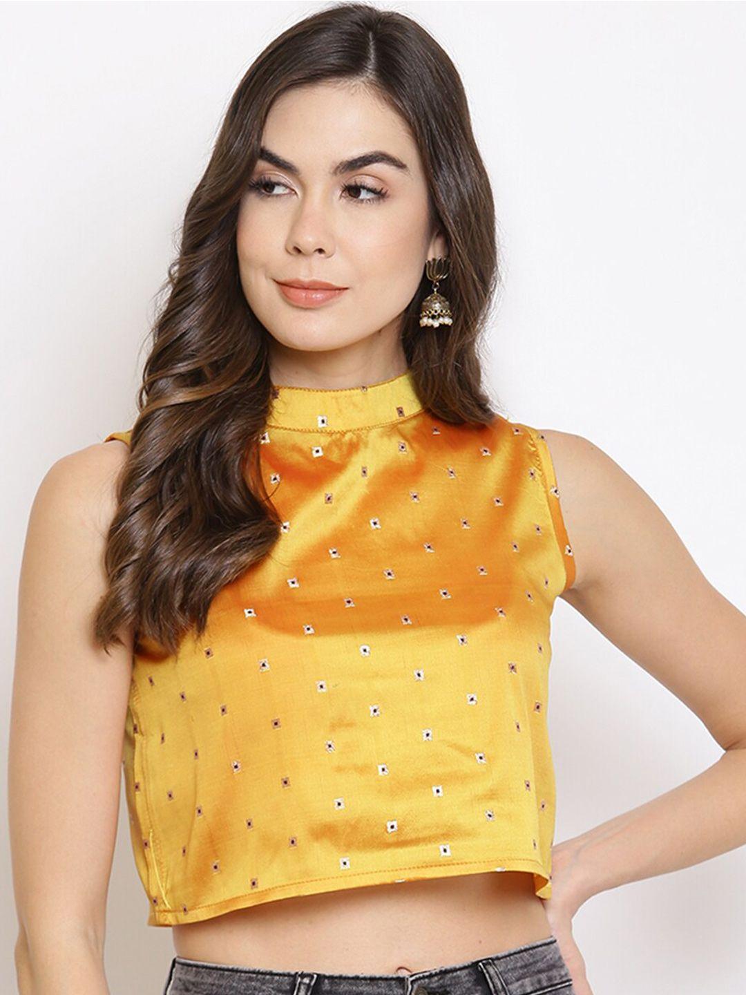 mayra women yellow embellished pure silk crop top