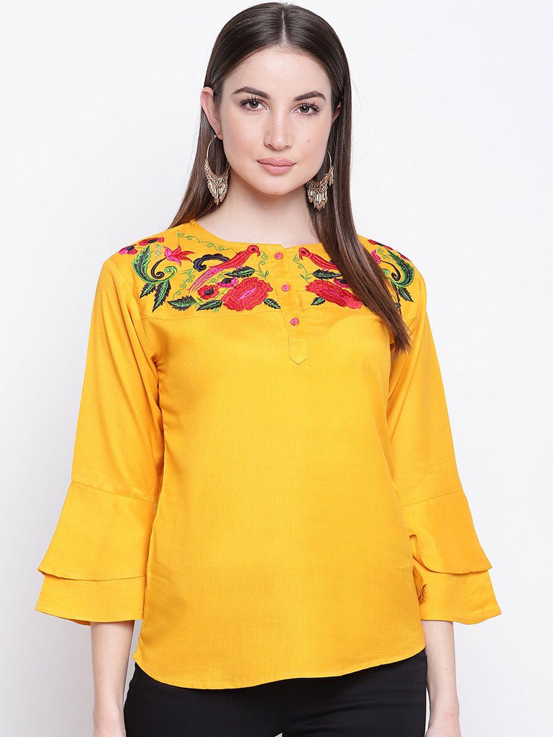 mayra women yellow printed top