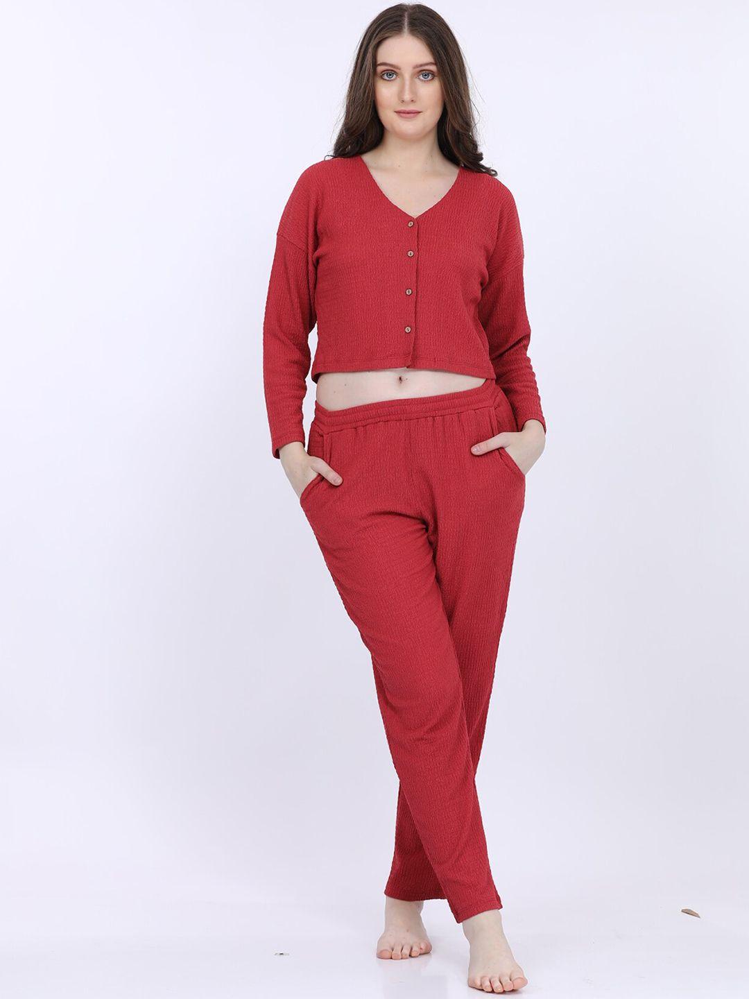 maysixty ribbed v-neck crop night suit