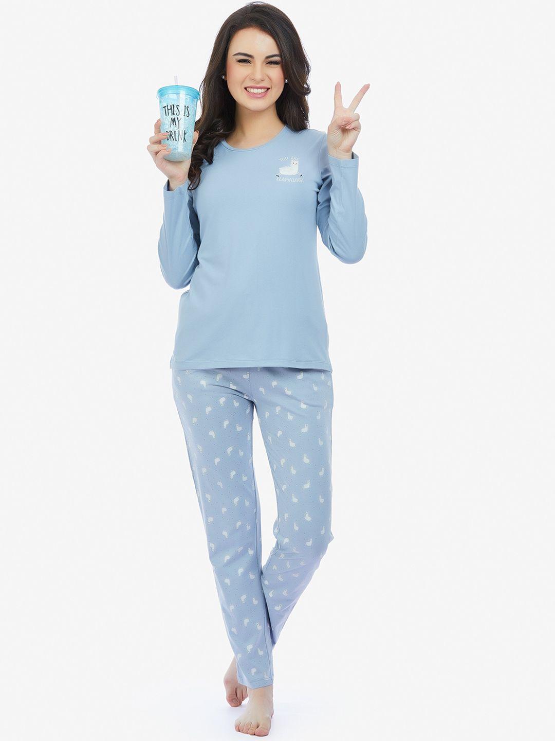 maysixty women graphic printed pure cotton night suit
