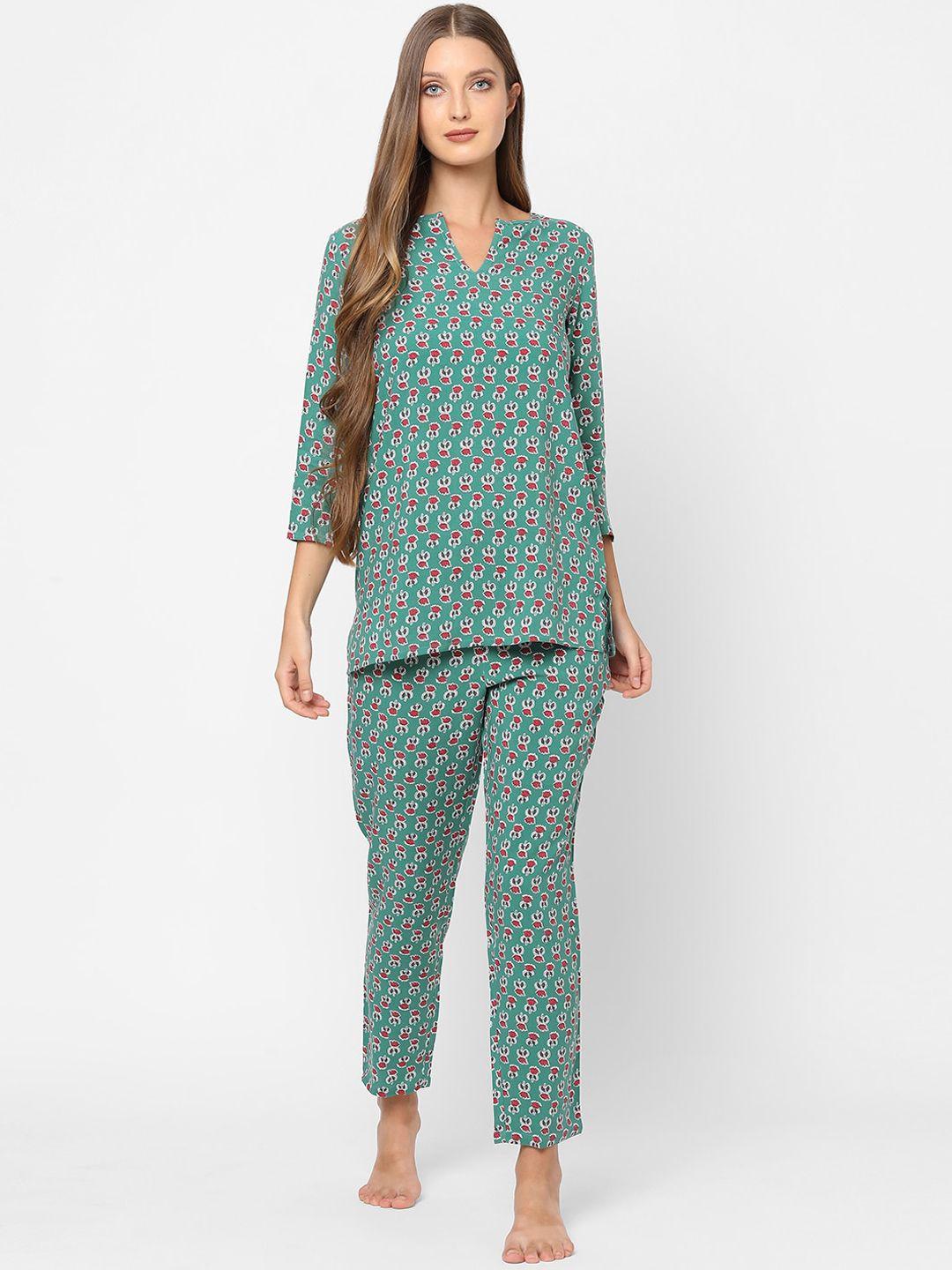 maysixty women green printed night suit
