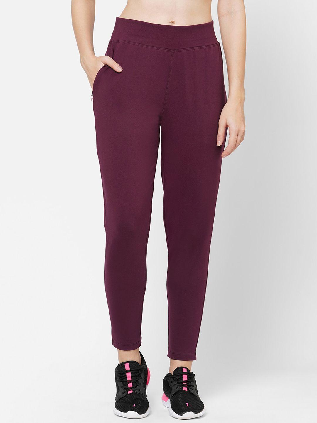 maysixty women maroon solid slim-fit cotton track pants