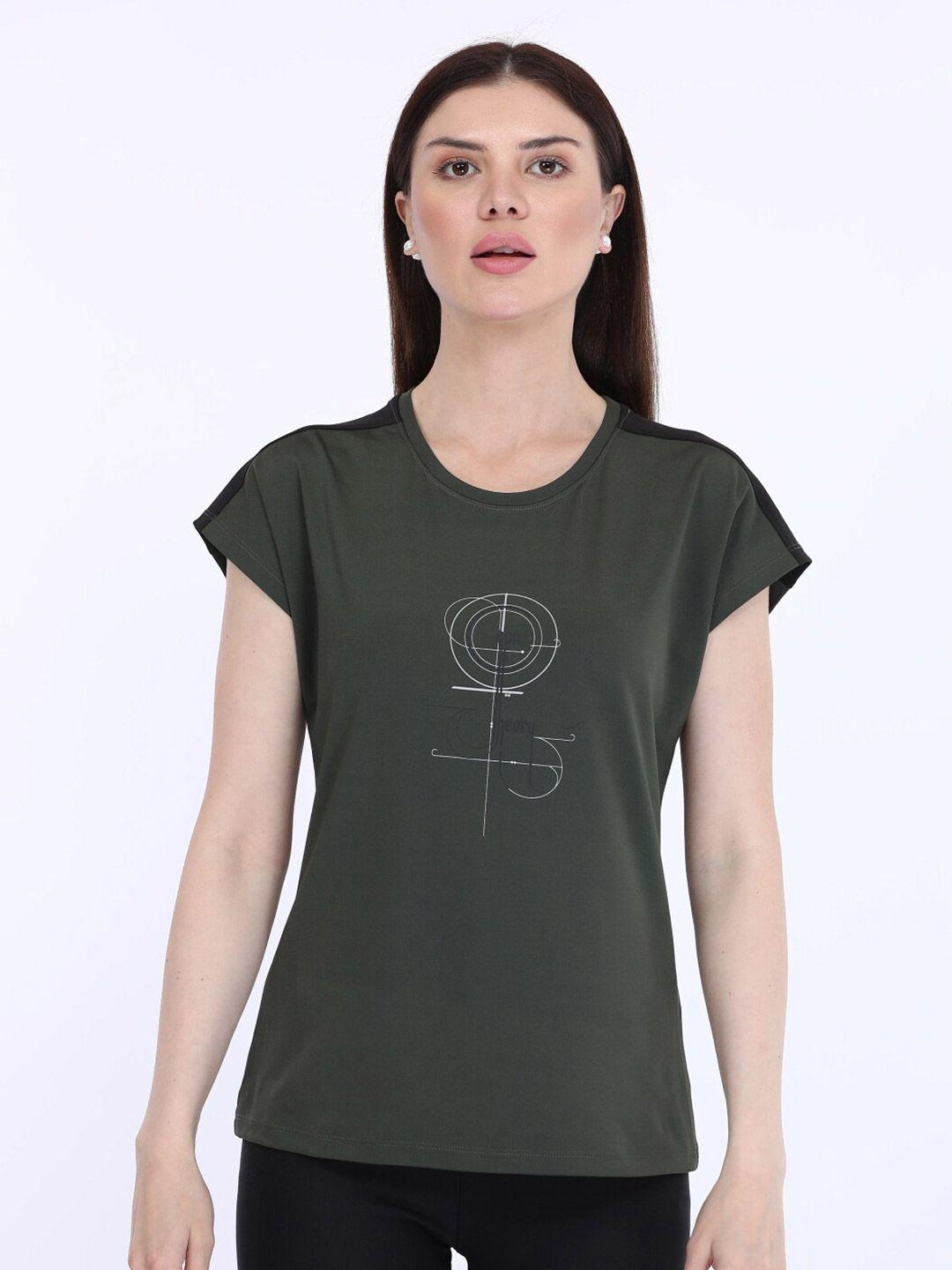 maysixty women olive green printed t-shirt