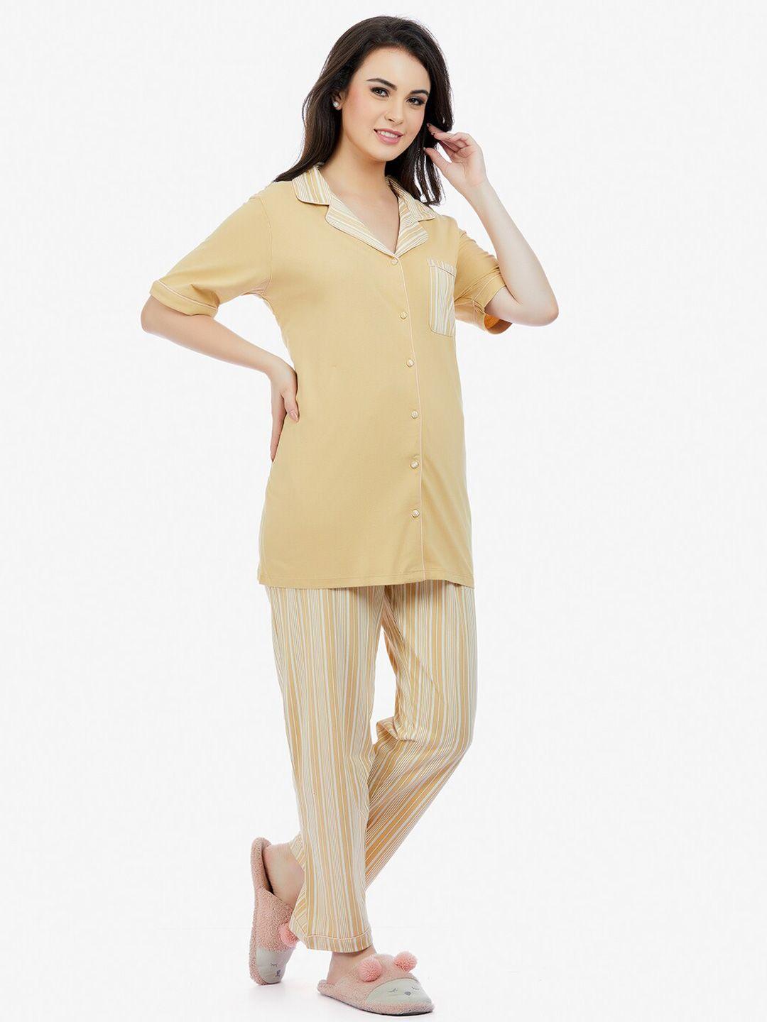 maysixty lapel collar pure cotton night suit