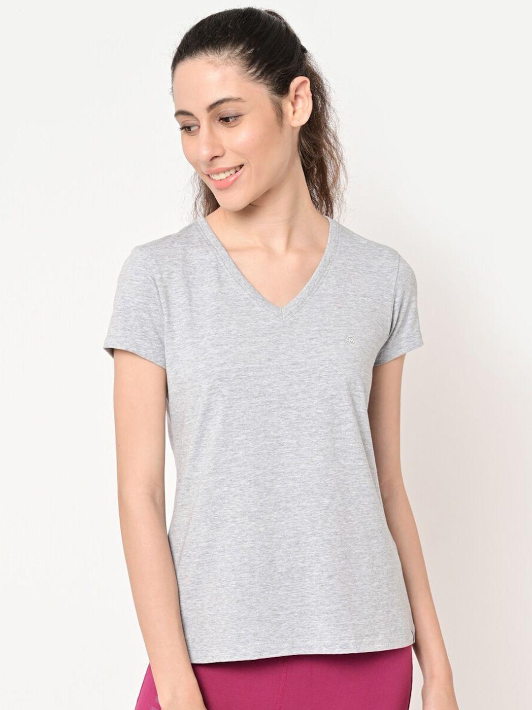 maysixty women grey solid v-neck t-shirt