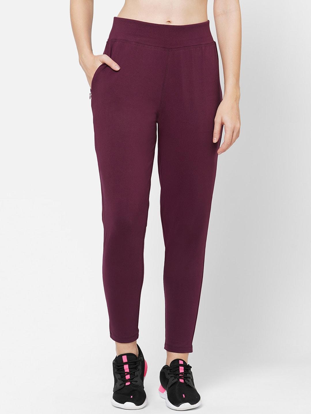 maysixty women maroon solid slim-fit cotton track pants