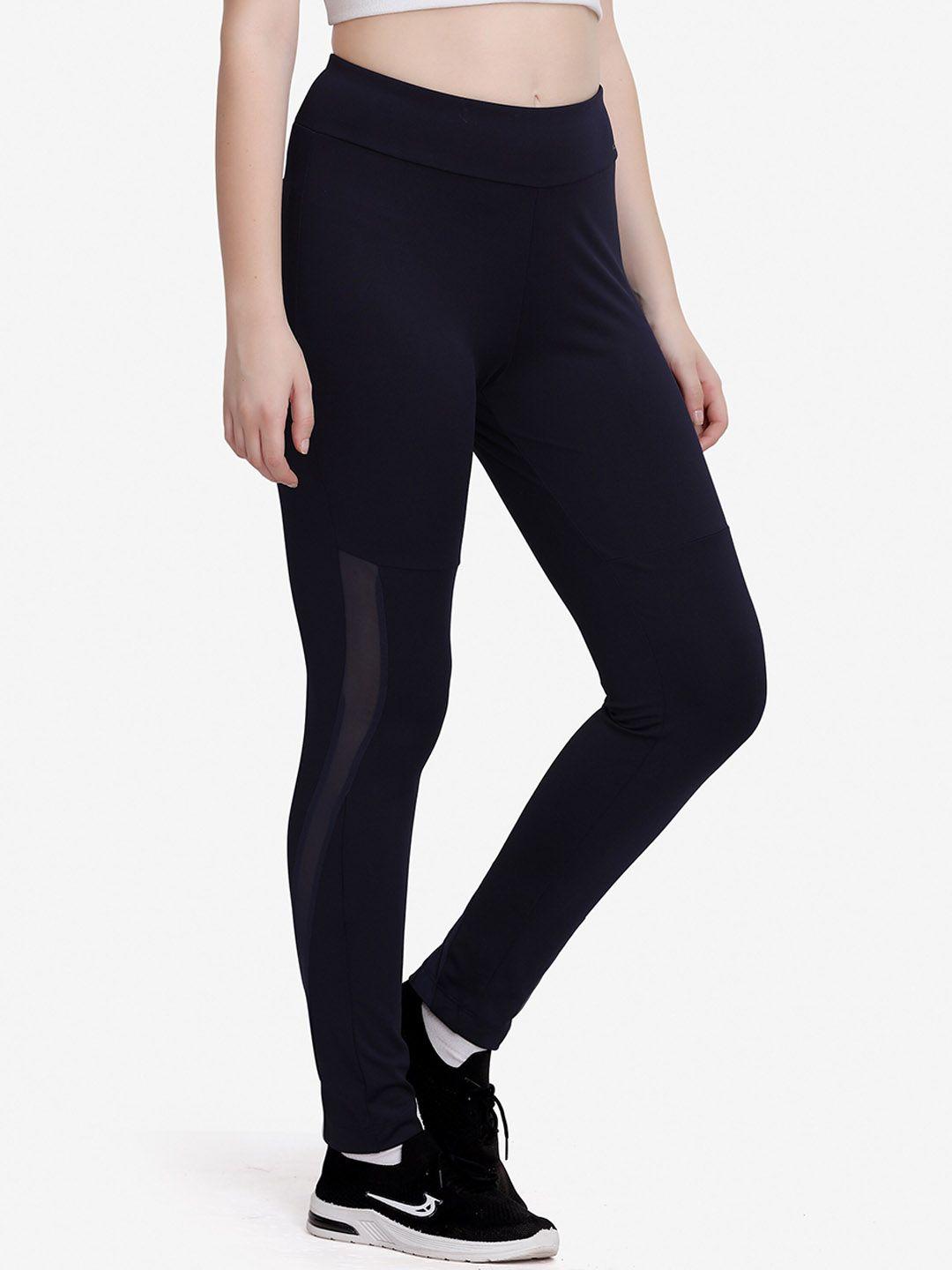 maysixty women navy-blue solid ankle-length sports tights
