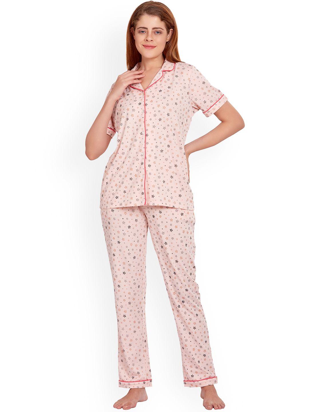 maysixty women pink & black printed night suit