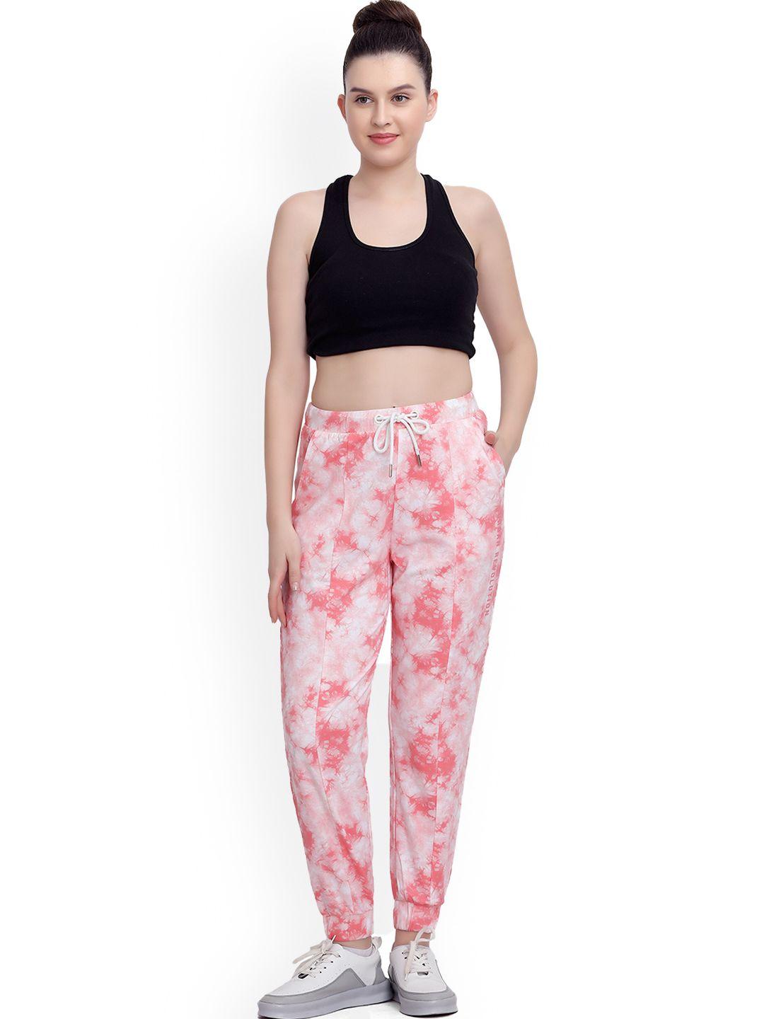 maysixty women pink & white tie & dye track joggers