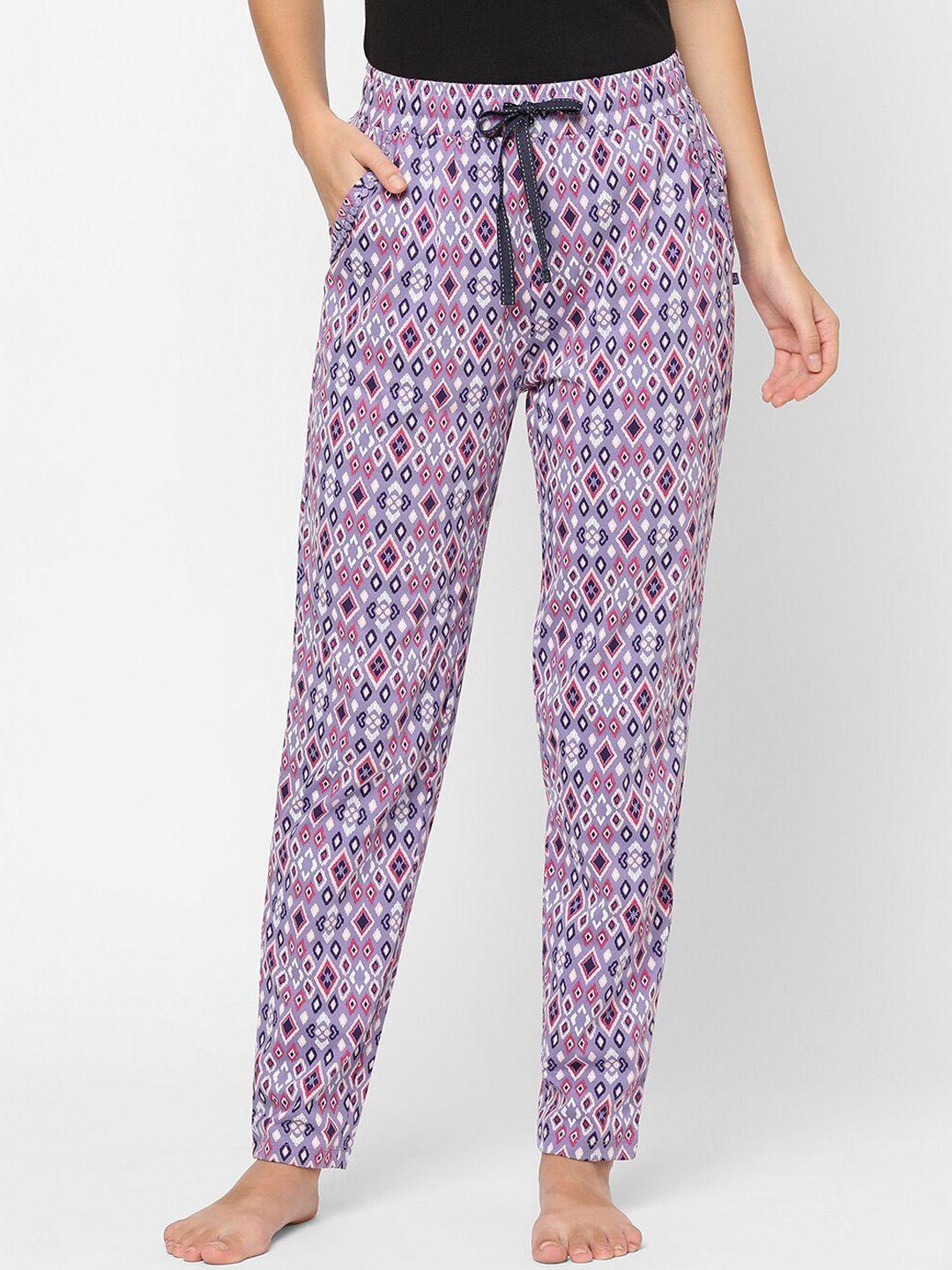 maysixty women purple printed pure cotton pyjama