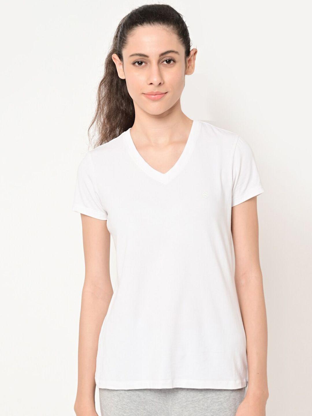 maysixty women white v-neck raw edge t-shirt