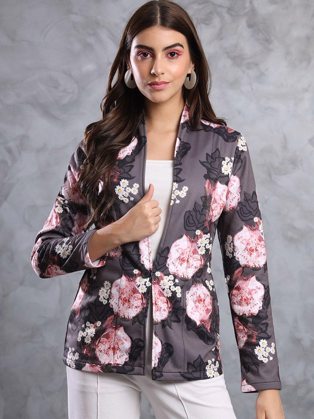 mazie floral printed shawl collar long sleeves single breasted slim fit blazer