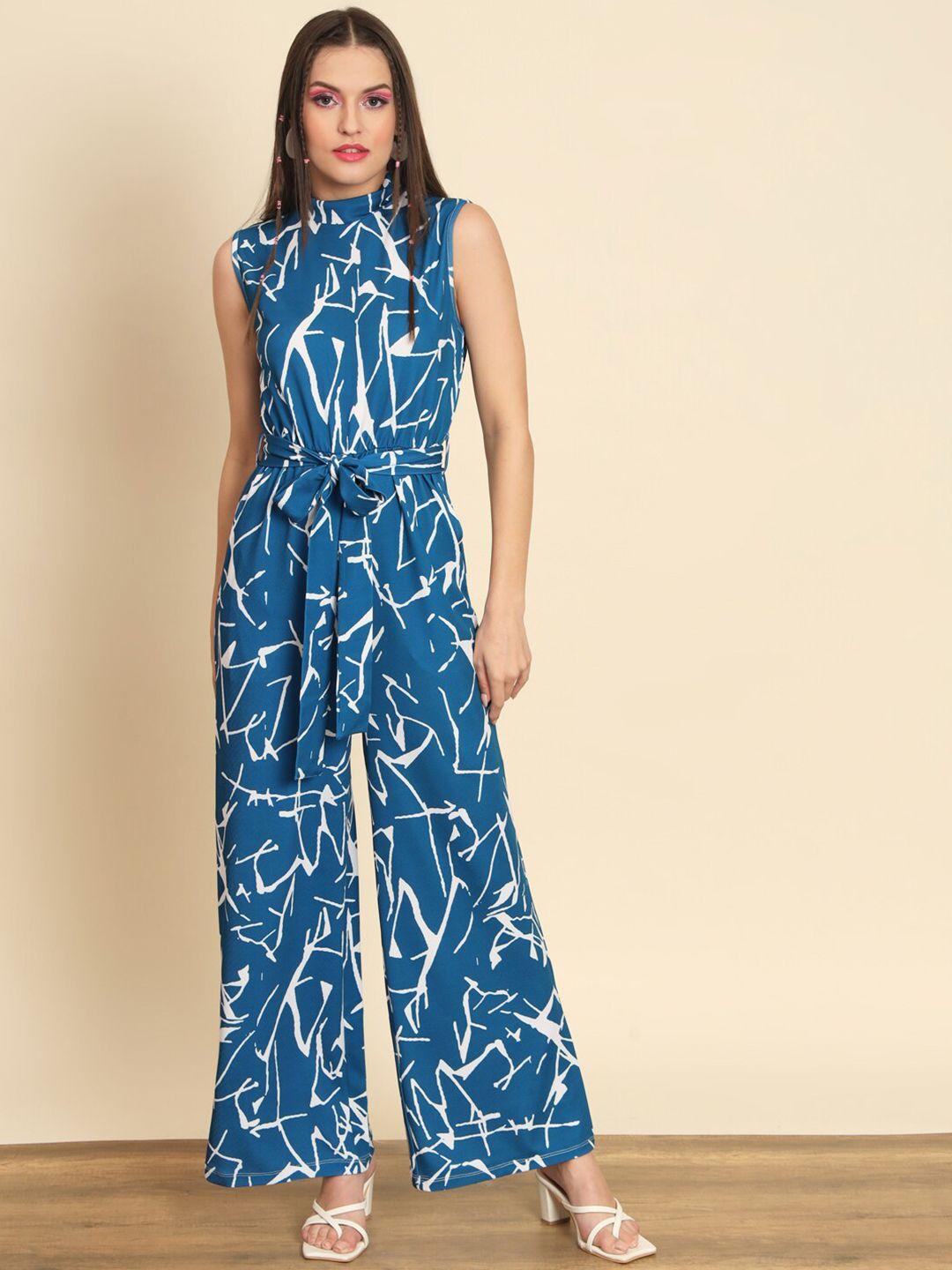 mazie high neck abstract printed basic jumpsuit
