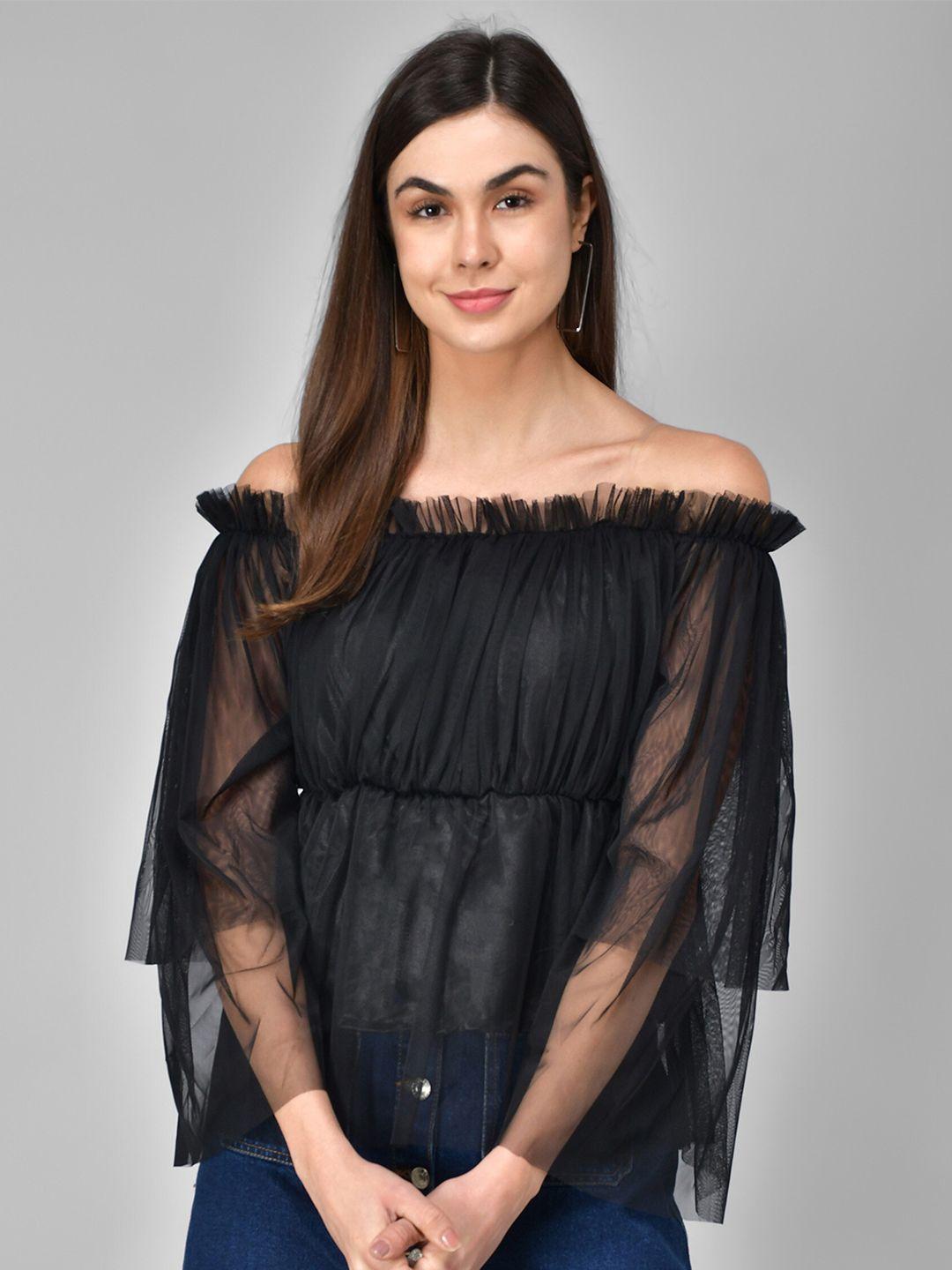 mazie off-shoulder flared sleeve gathered cotton bardot top