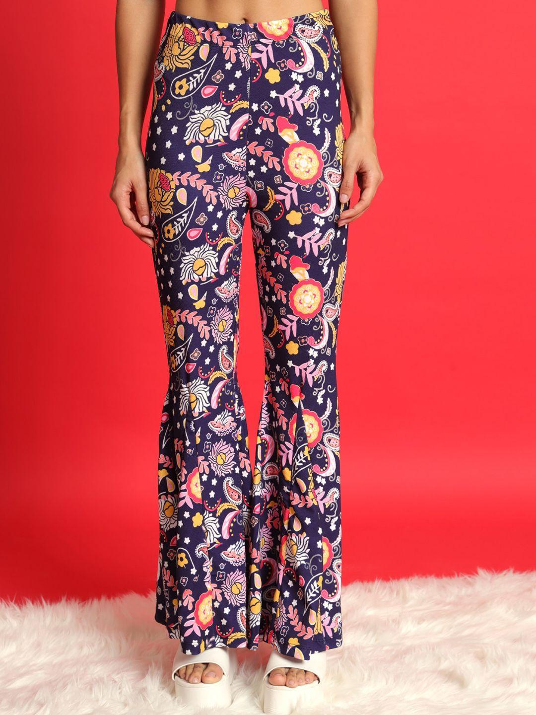 mazie women floral printed original regular fit plain bootcut trousers