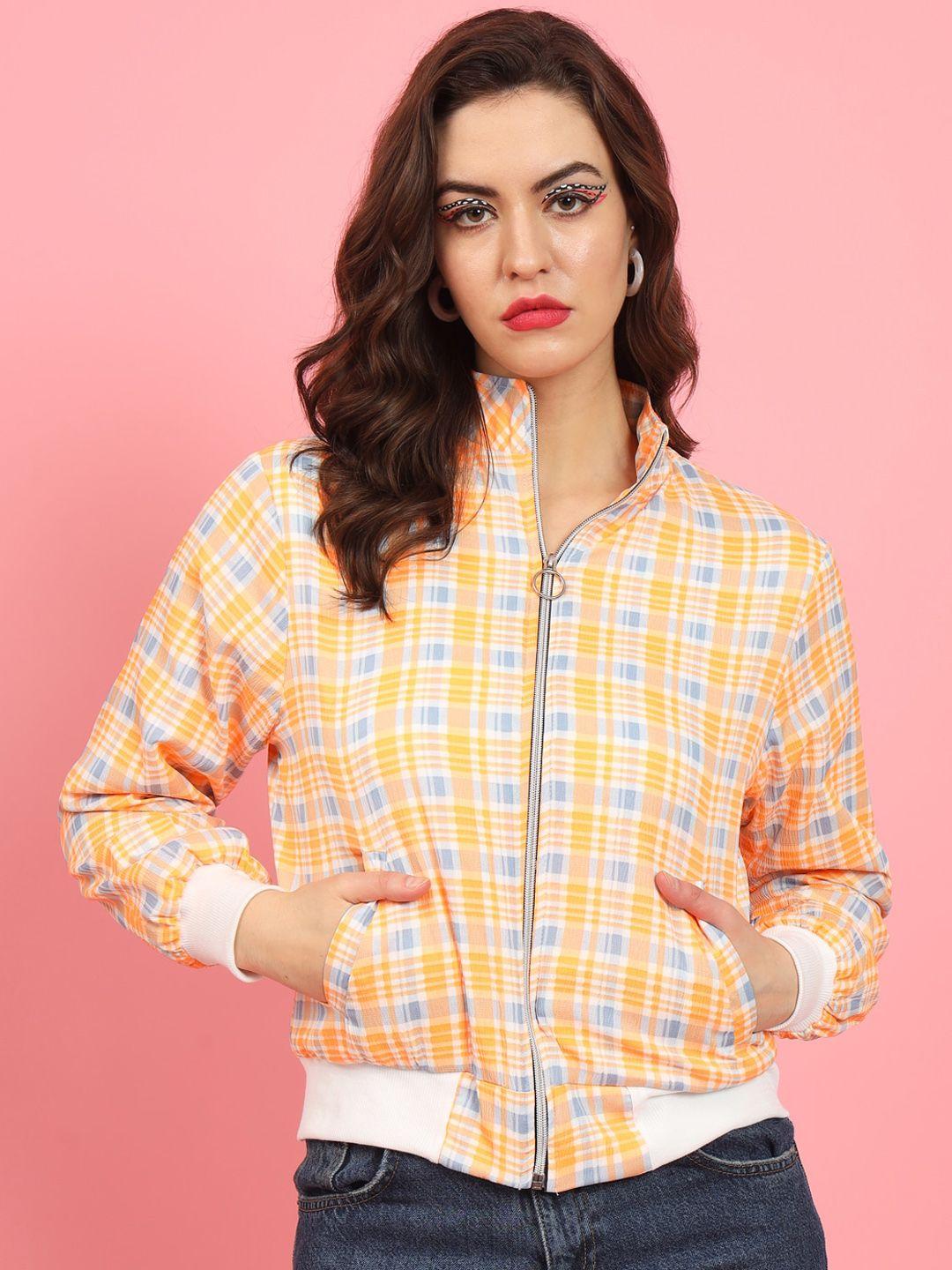 mazie checked mock collar lightweight crop bomber jacket