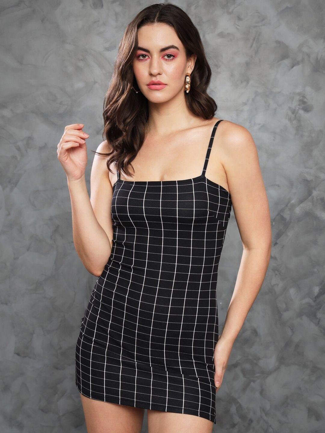 mazie checked shoulder straps bodycon dress