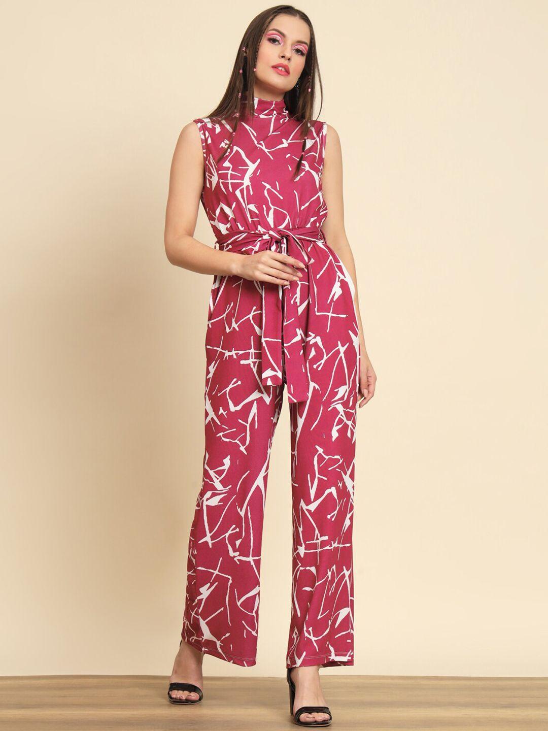 mazie high neck abstract printed basic jumpsuit