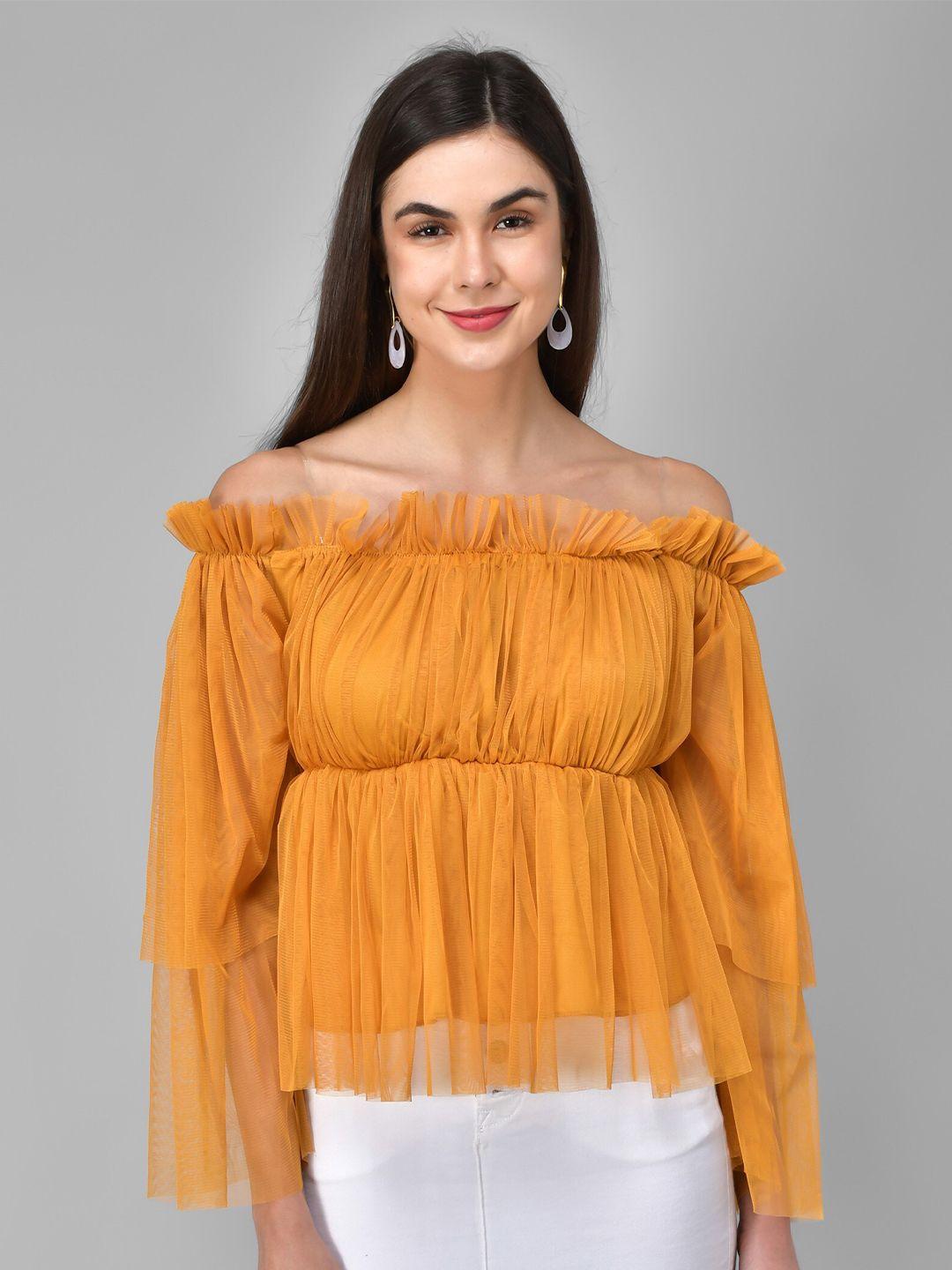 mazie off-shoulder flared sleeve gathered cotton bardot top