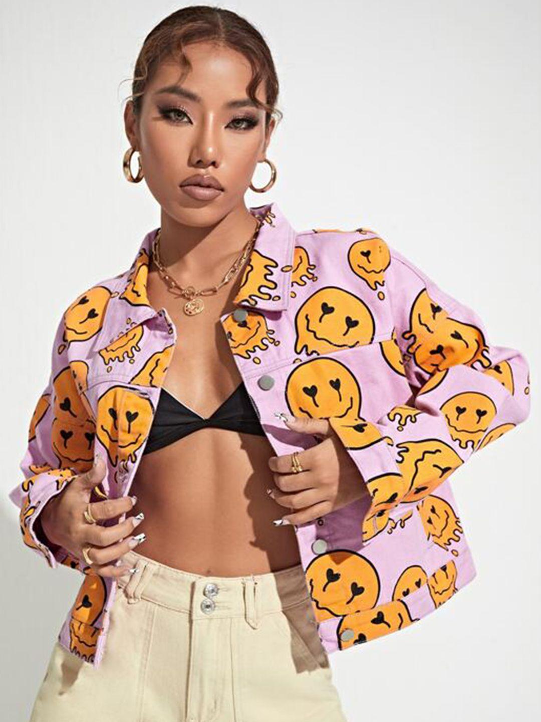 mazie printed lightweight crop denim jacket