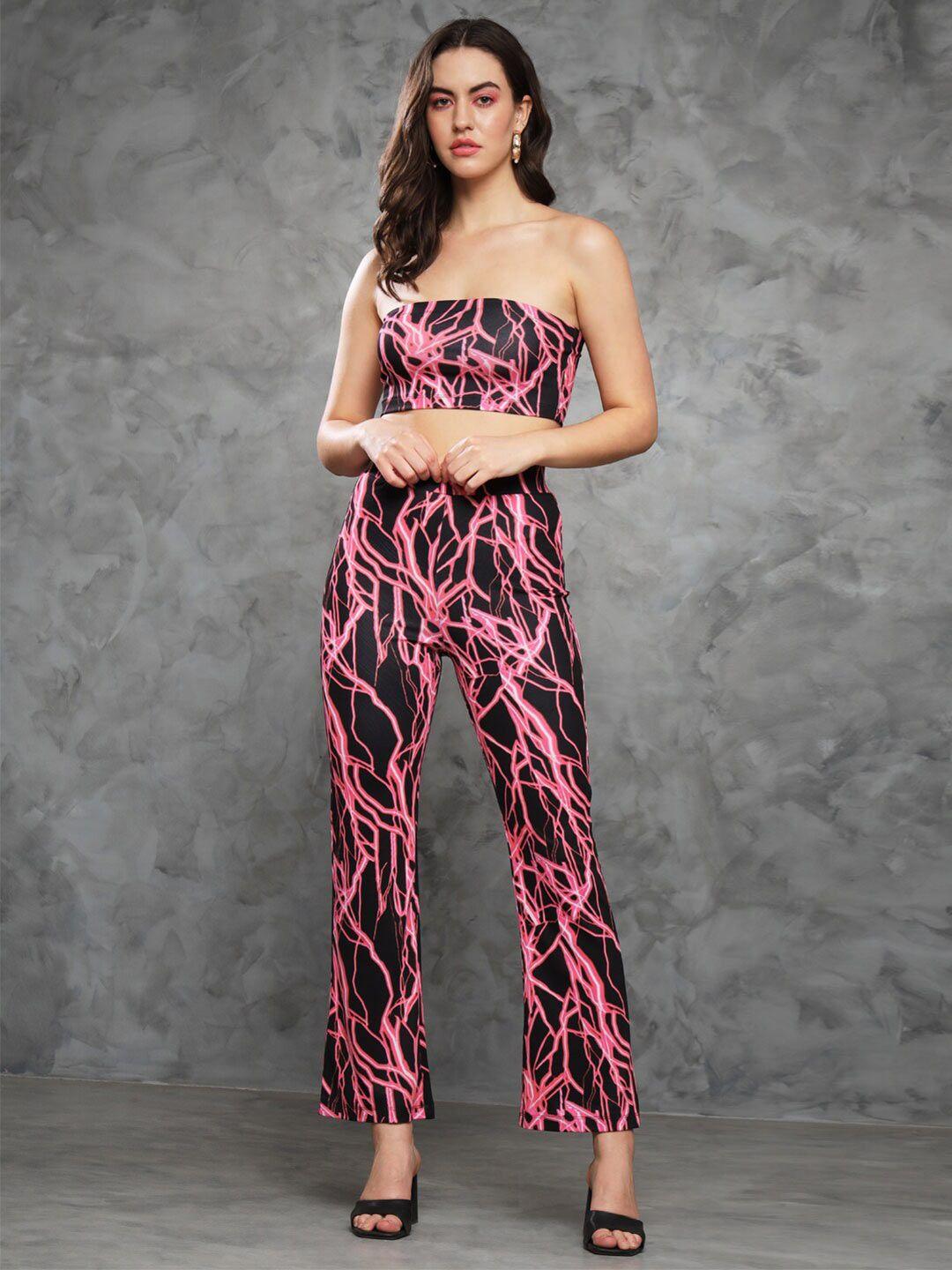 mazie printed strapless crop top with trousers