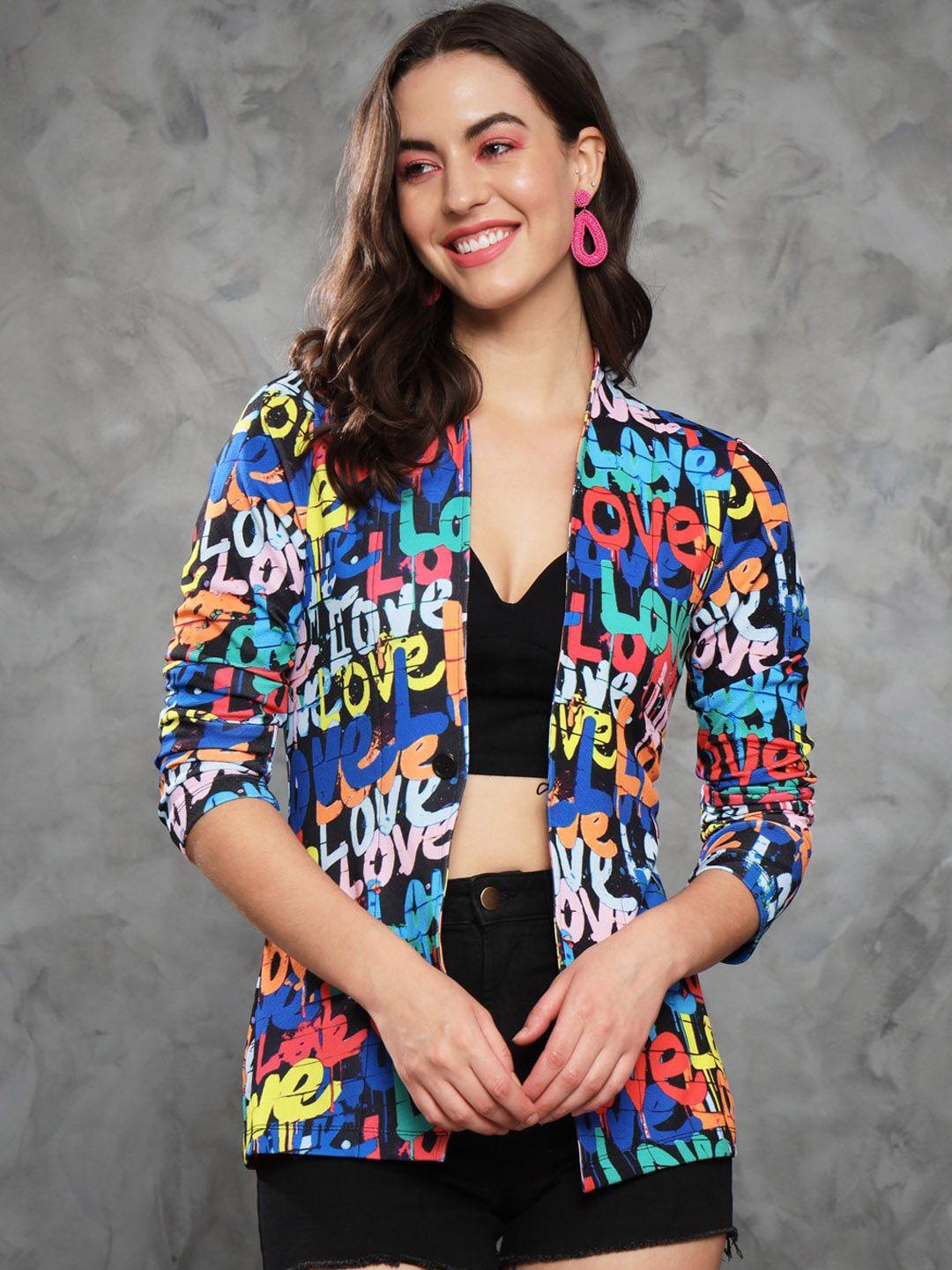mazie typography printed single-breasted blazers