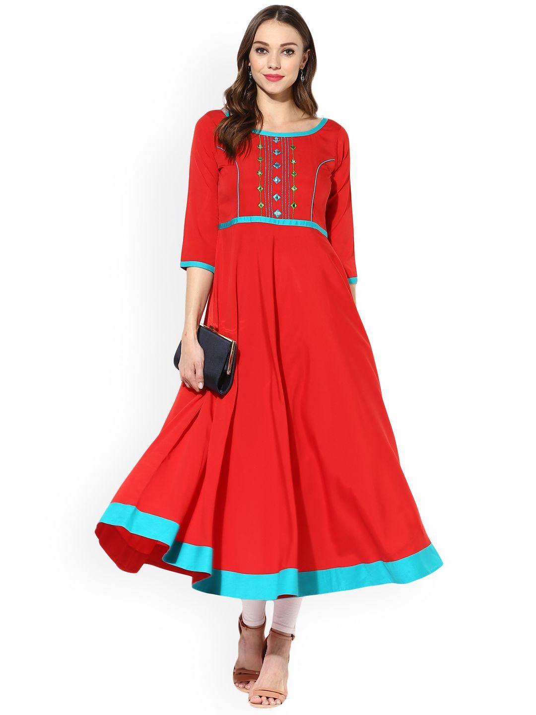 mbe women red solid a-line kurta