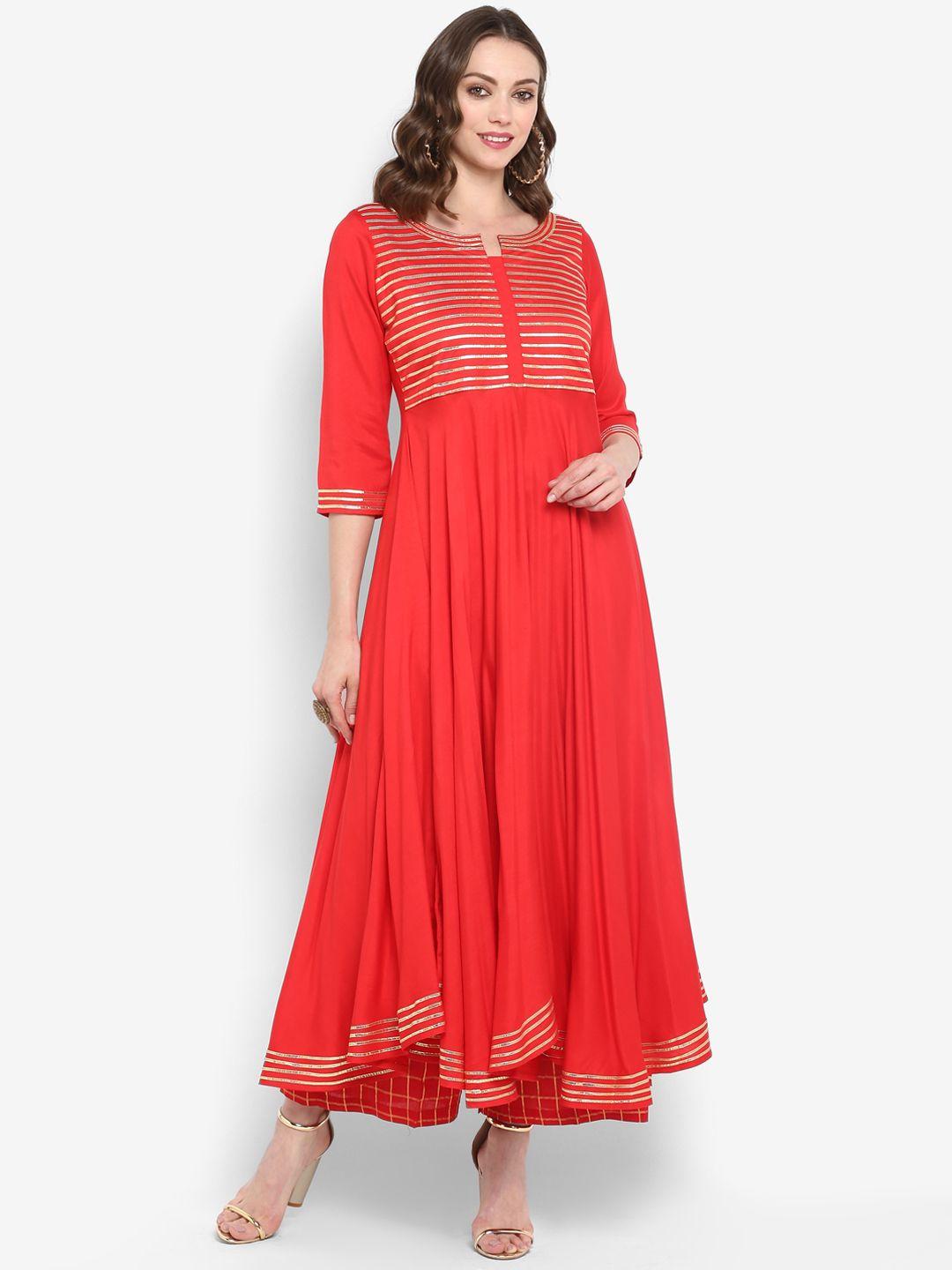 mbe women red solid a-line kurta